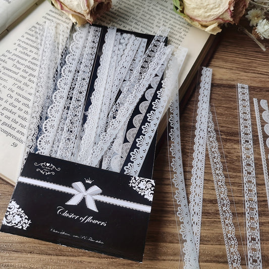Pacote com 30 folhas, conjunto de adesivos de renda branca com flores vintage