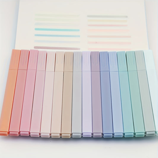 Conjunto de 12 Marcadores de Texto Pastel - Anti-borrão, Sem Franjas