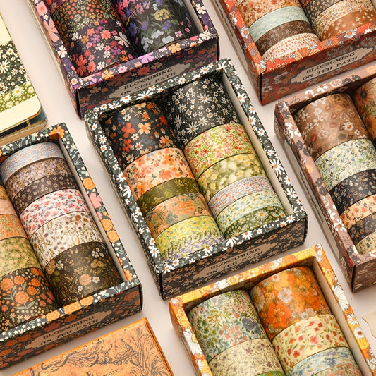 Estojo com 12 rolos de Fita Washi Vintage Flower Stamen