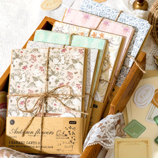 Kit com 40 unidades de Papel Floral Vintage