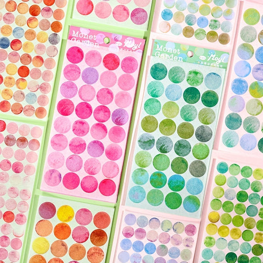 Kit com 06 Folhas de Adesivos redondos - Séire Morandi Color Monet Garden