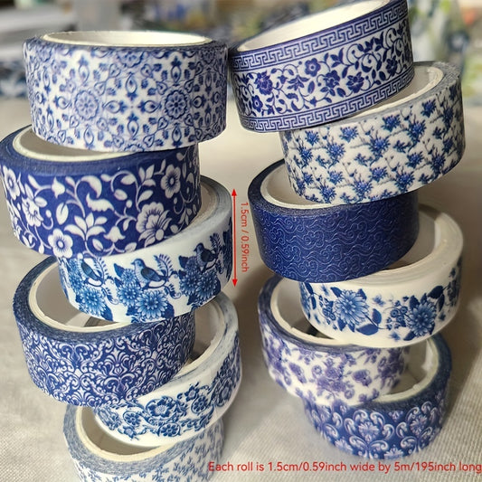 Fitas washi com padrão de porcelana azul e branca