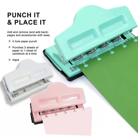 Furador Criativo Com 4 furos para caderno com encadernação em disco