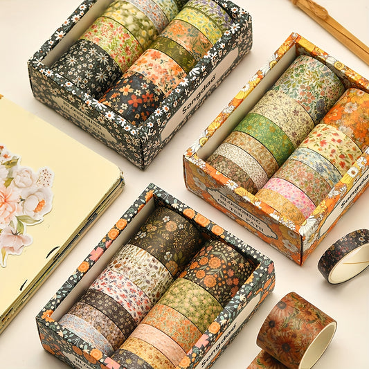 Estojo com 12 rolos de Fita Washi Vintage Flower Stamen