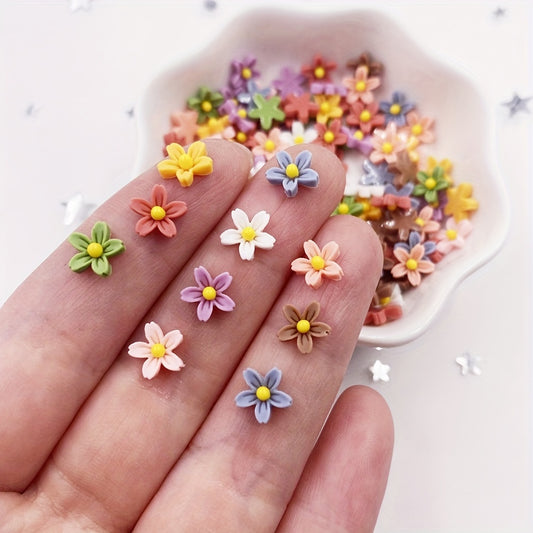 Kit com 100 mini enfeites de flores de resina vibrantes de 8 mm