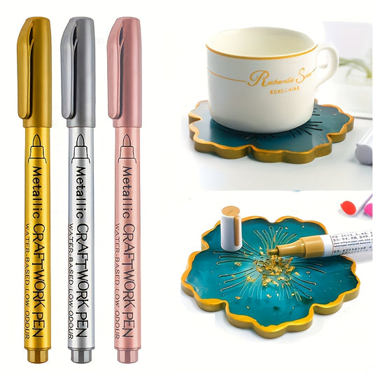 Kit com 3 canetas à base de água - Dourada / Prateada / Rosé