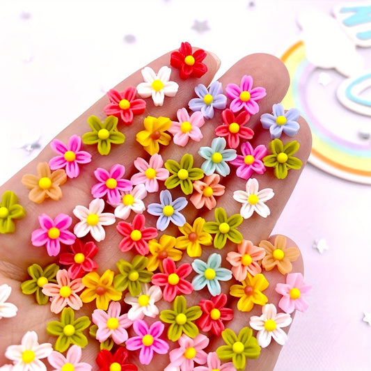 Kit com 100 mini enfeites de flores de resina vibrantes de 8 mm
